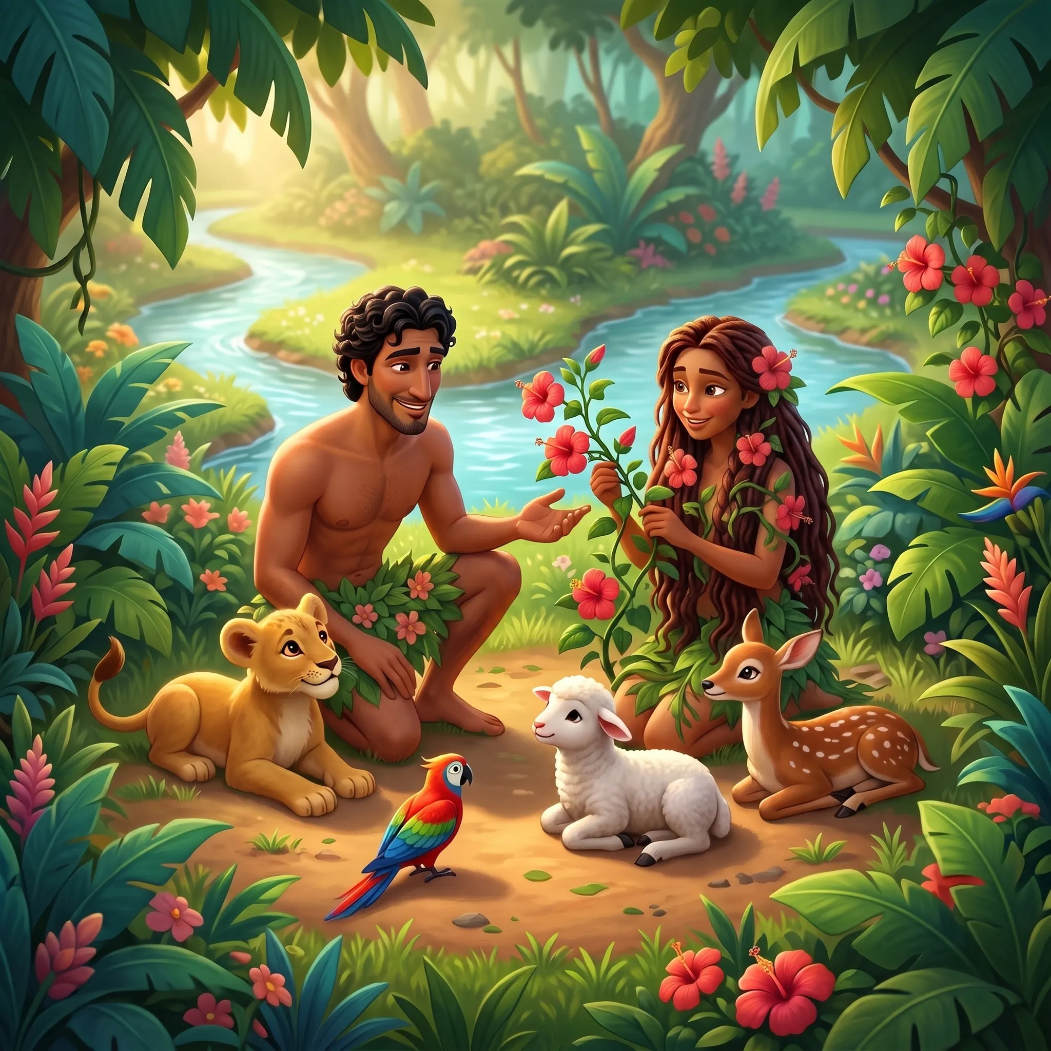 God Makes Adam and Eve illustrated Bible story for kids