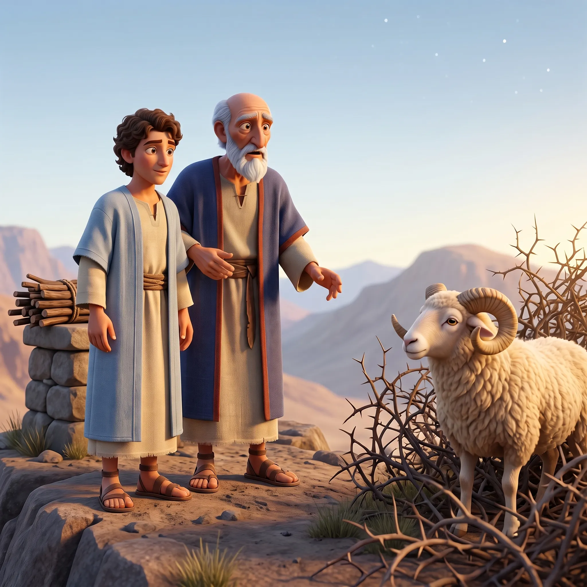 Abraham and Isaac on the Mountain illustrated Bible story for kids
