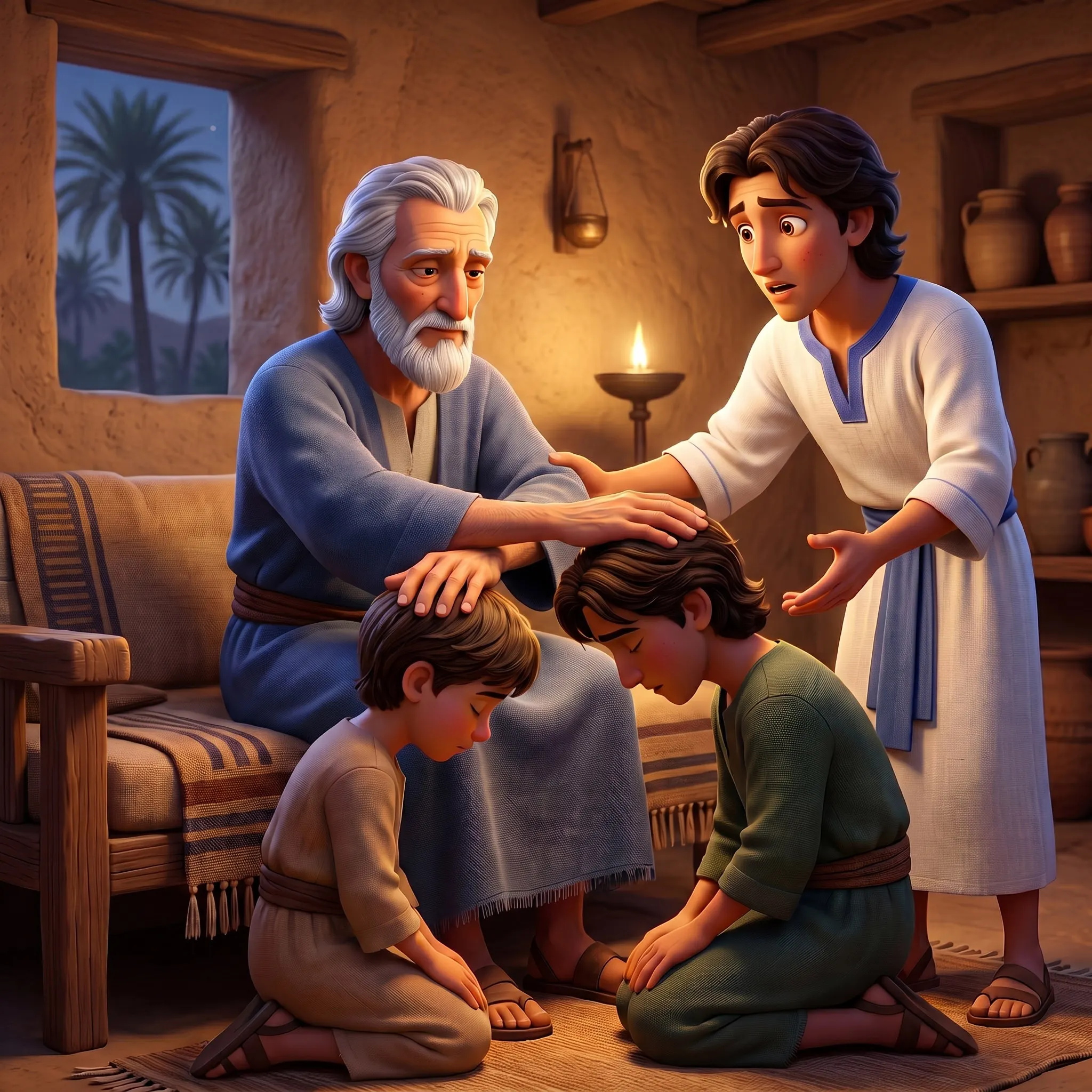 Jacob Blesses Ephraim and Manasseh illustrated Bible story for kids