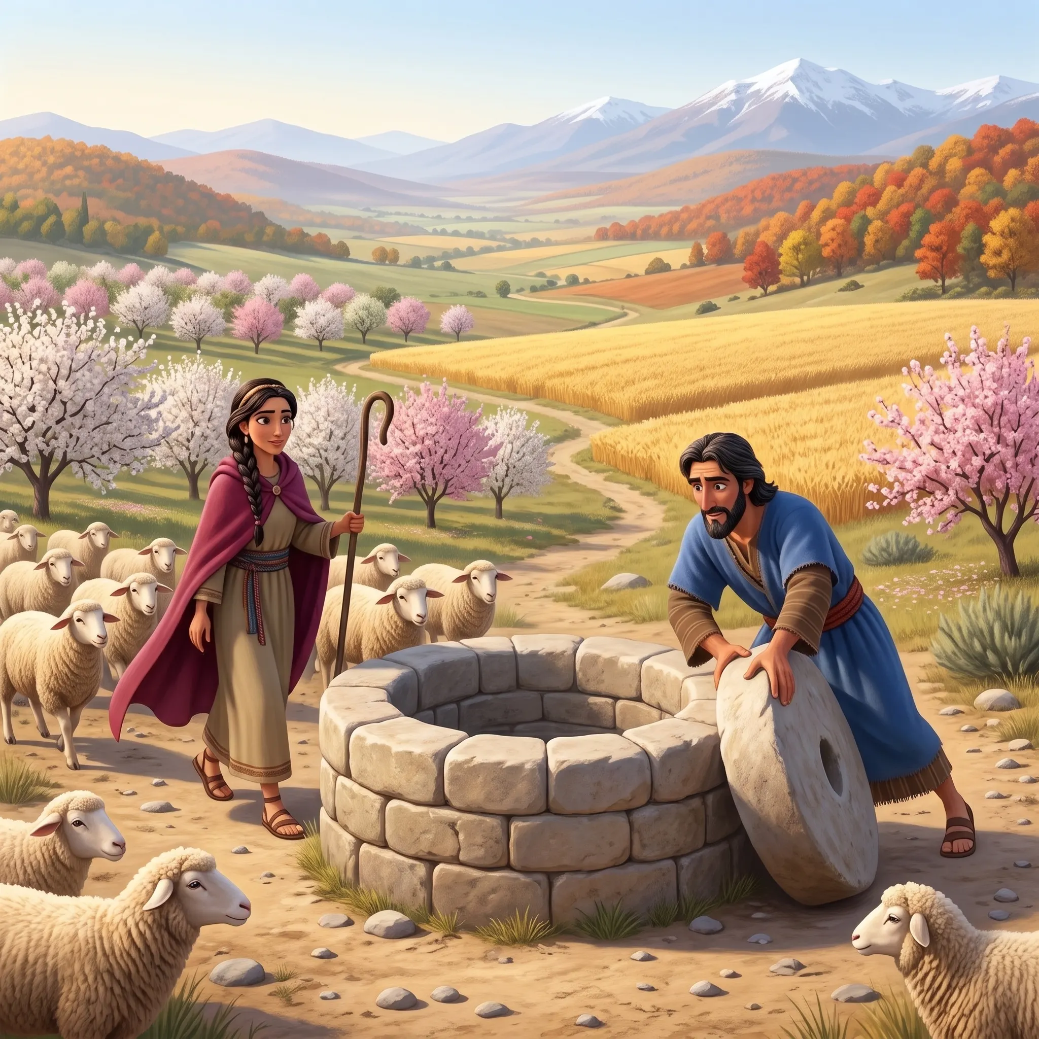 Jacob and Rachel illustrated Bible story for kids