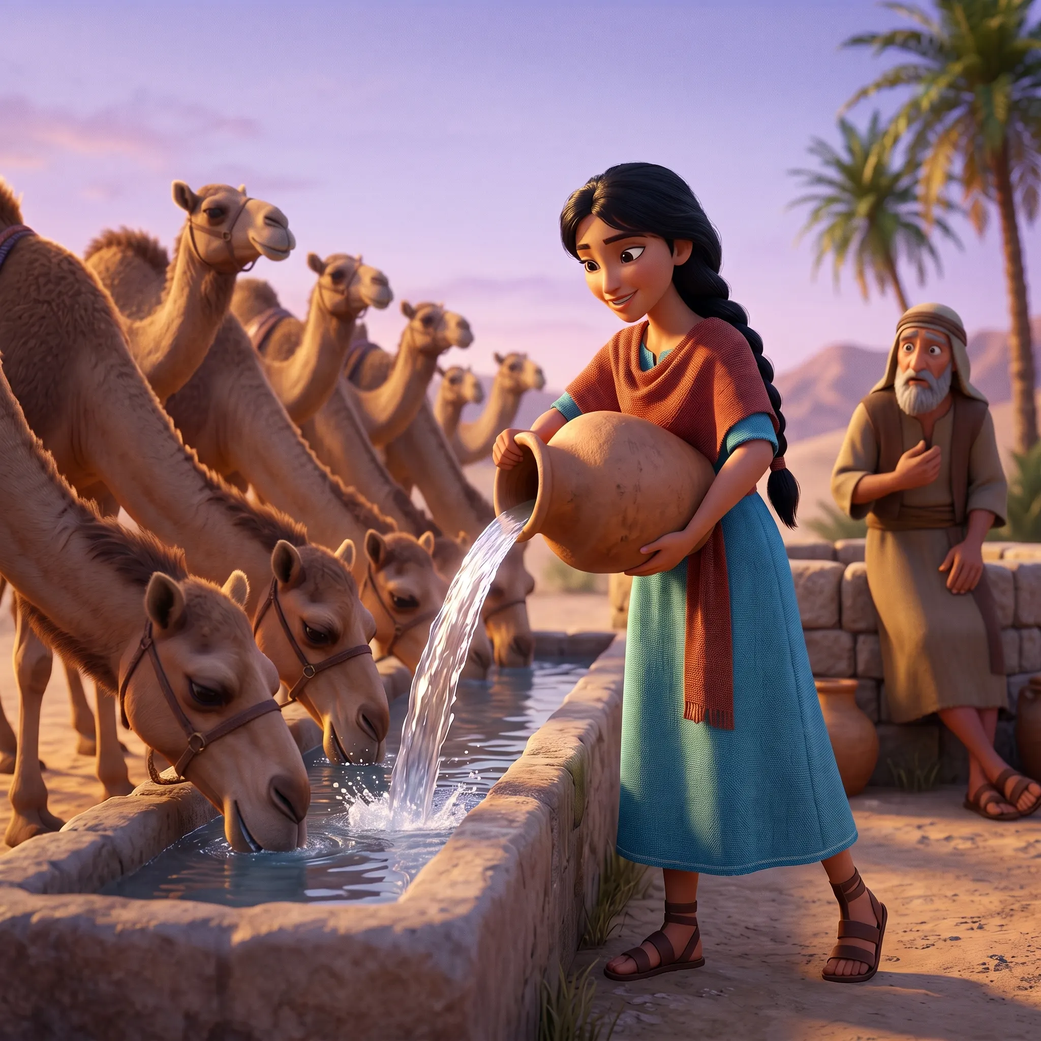 Rebekah at the Well illustrated Bible story for kids