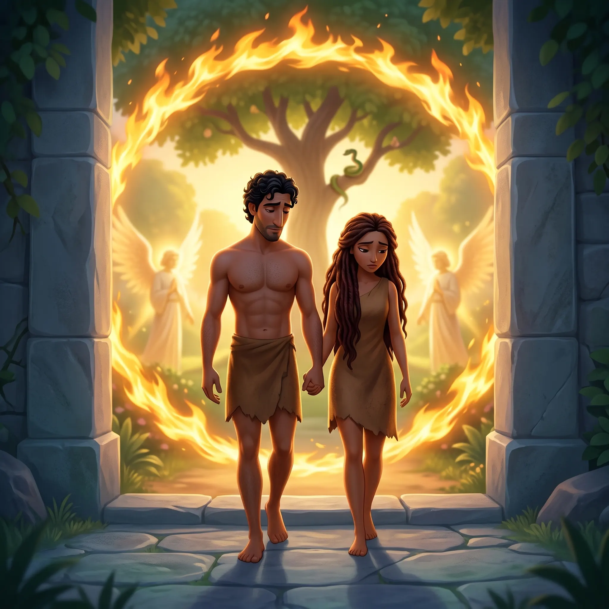 Adam and Eve and the Forbidden Fruit illustrated Bible story for kids