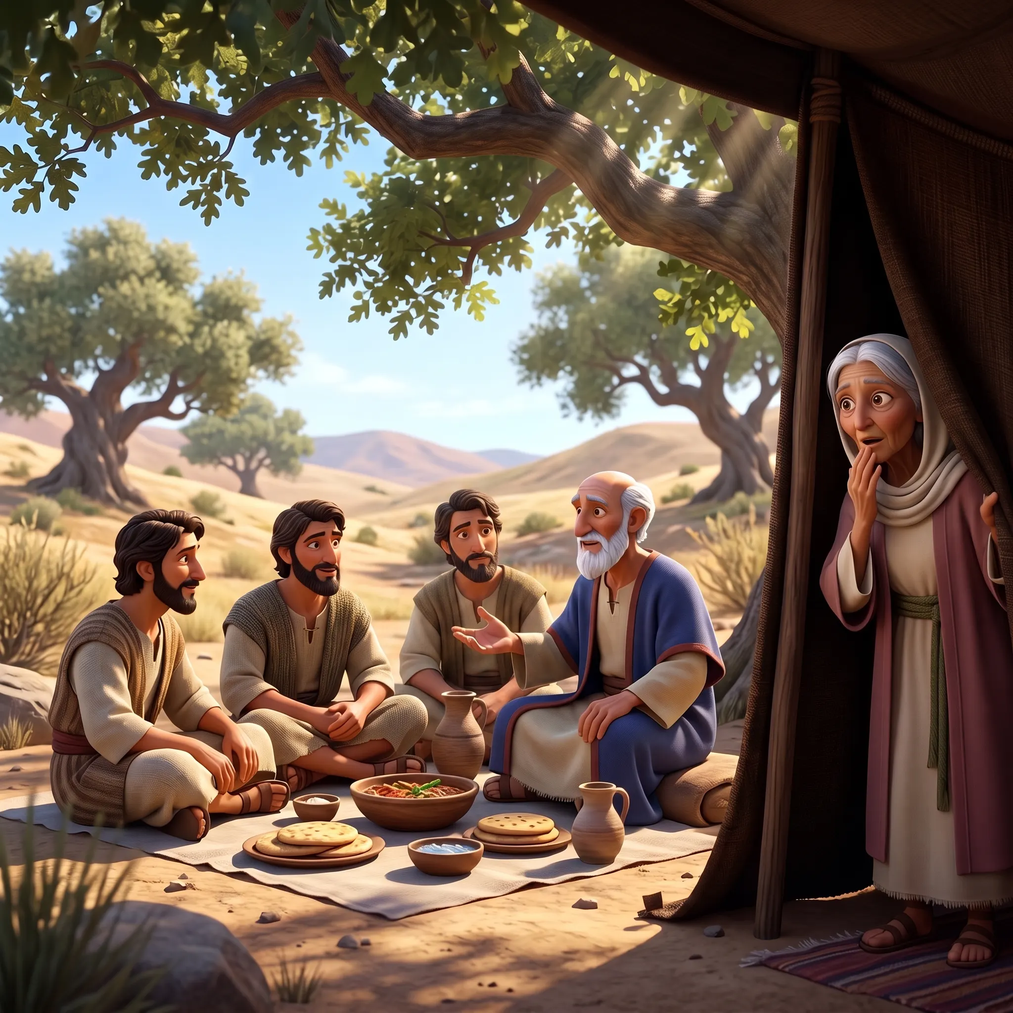 Sarah and the Three Visitors illustrated Bible story for kids