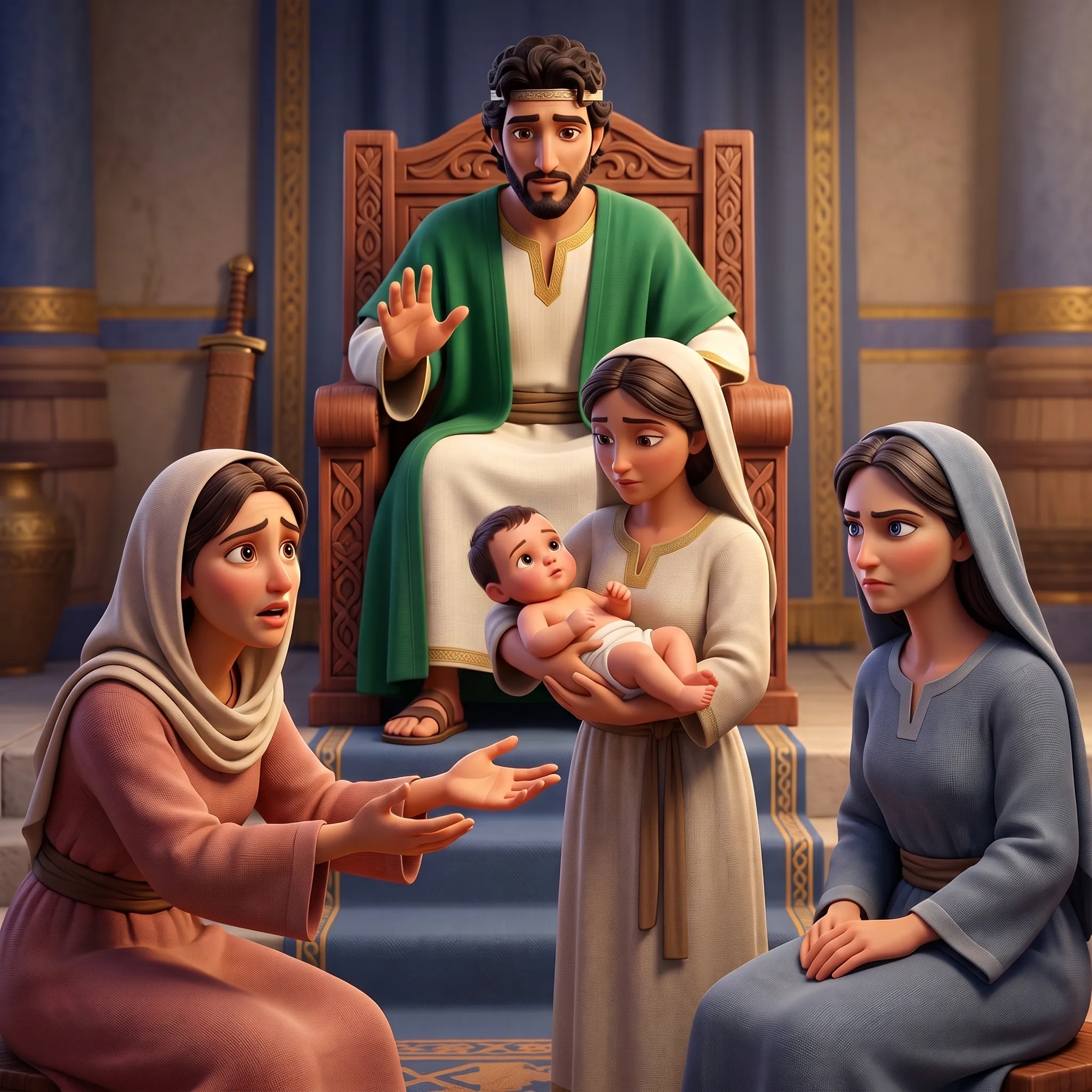 King Solomon and the Two Mothers illustrated Bible story for kids