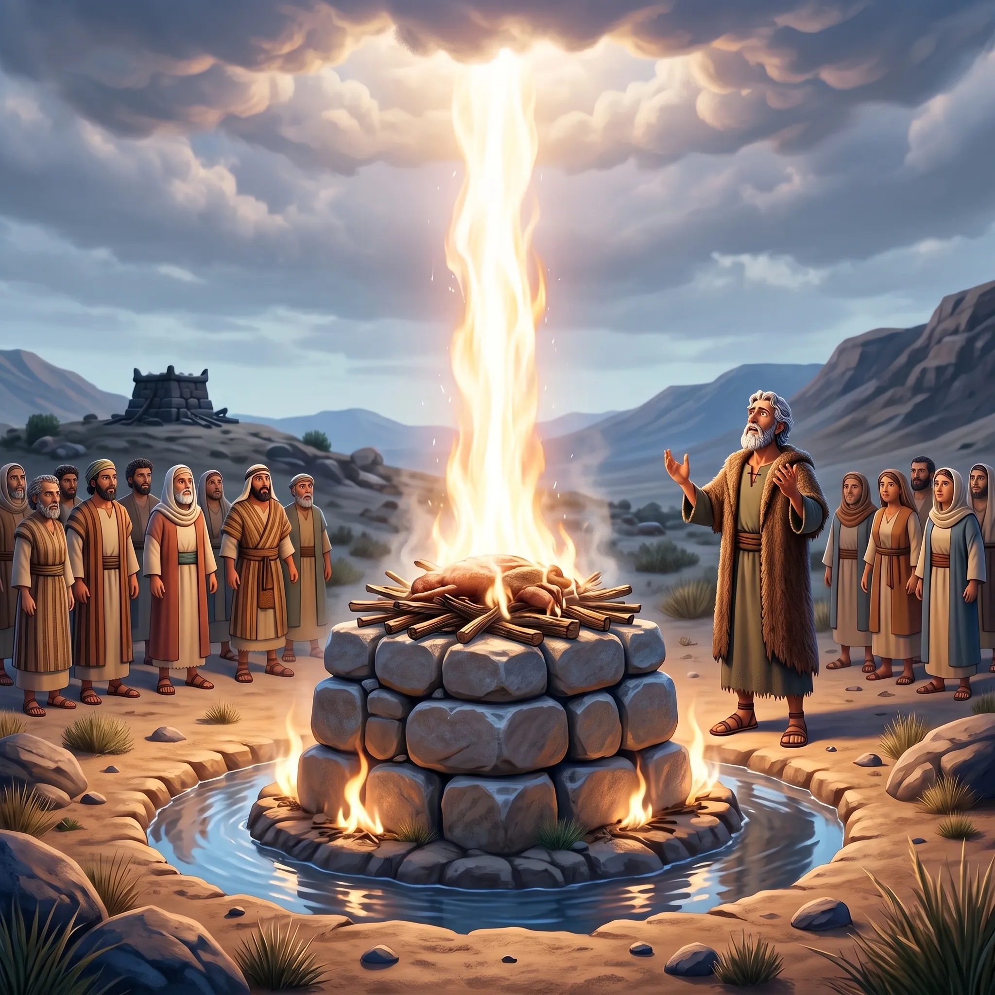Elijah and the Prophets of Baal illustrated Bible story for kids
