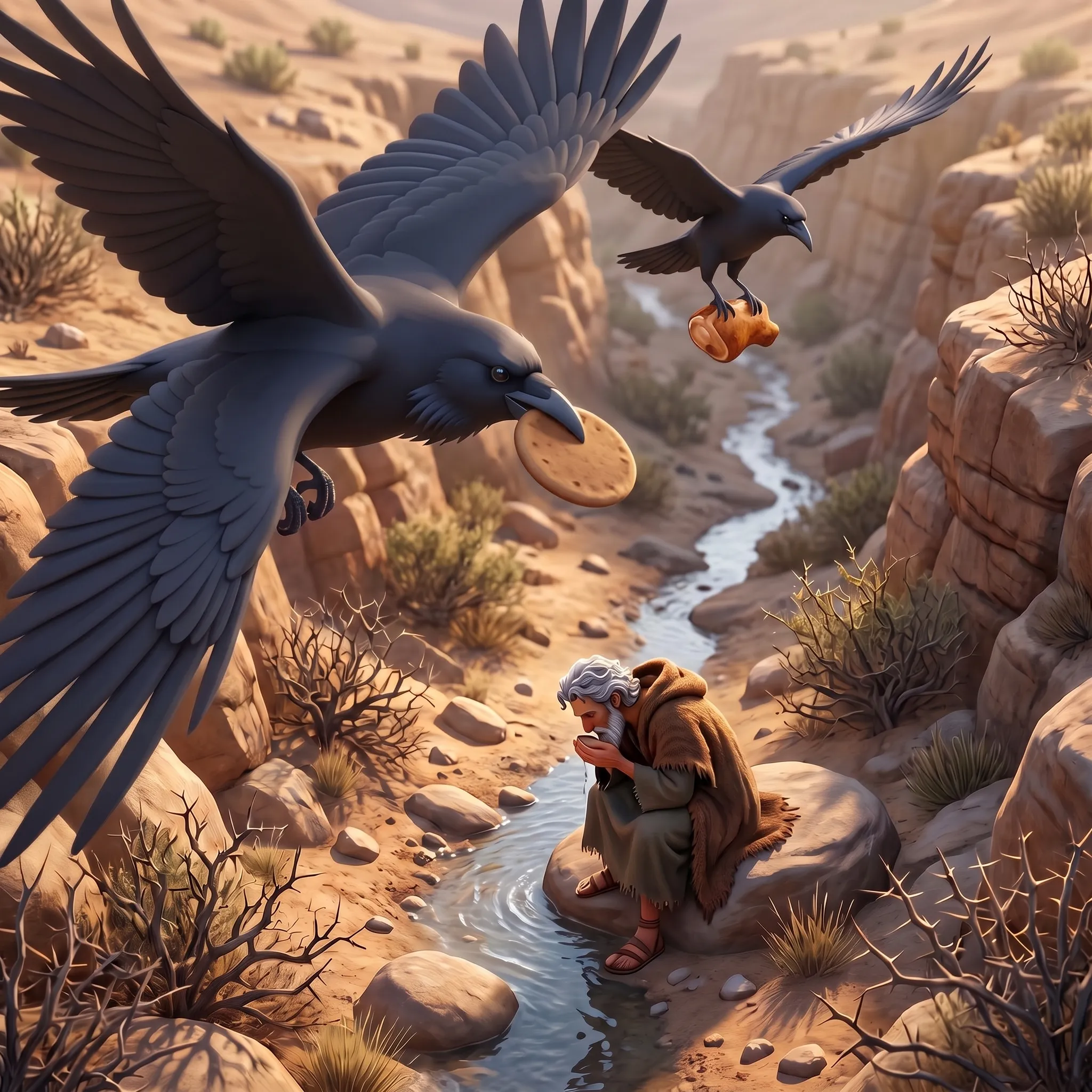 Elijah and the Ravens illustrated Bible story for kids