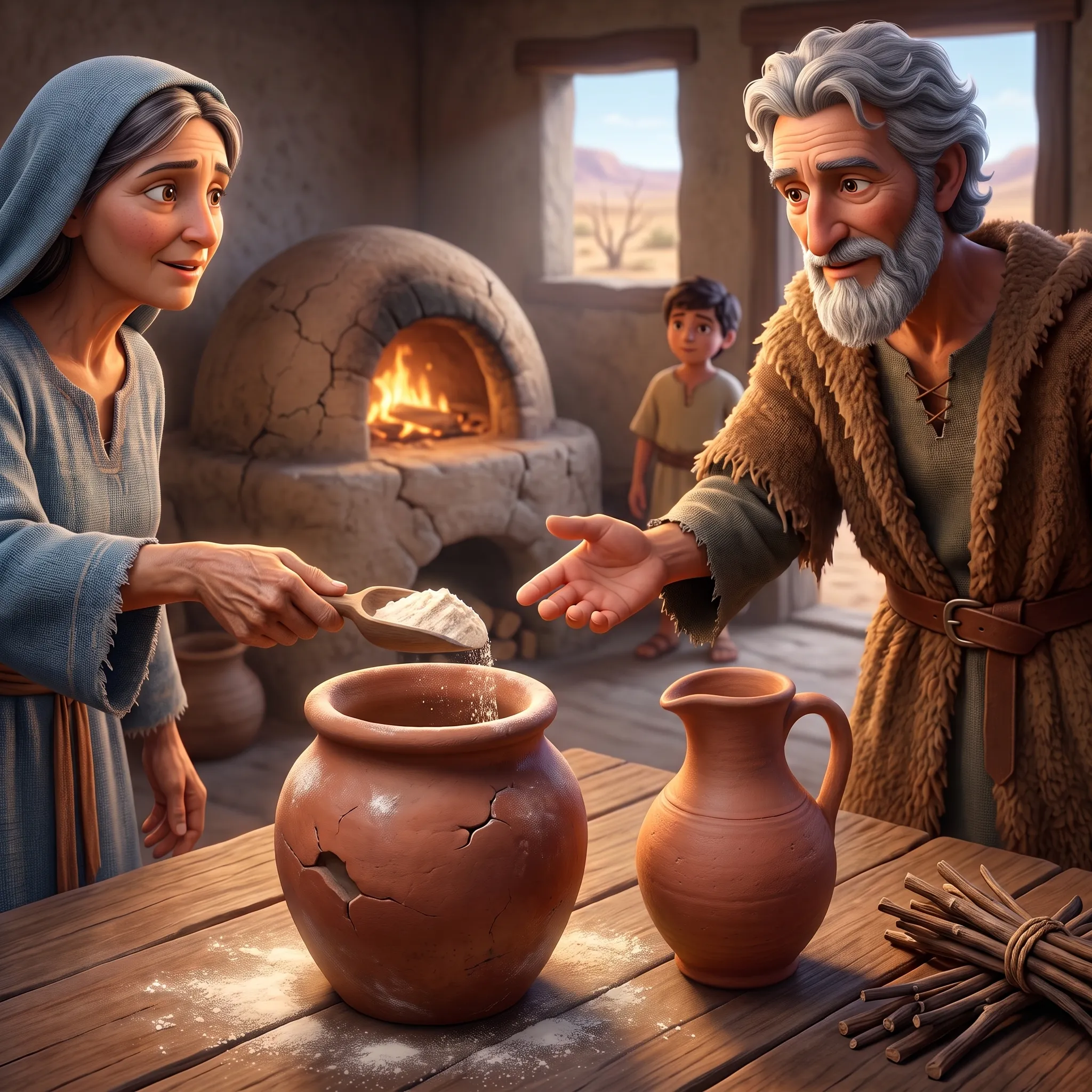 Elijah and the Widow of Zarephath illustrated Bible story for kids