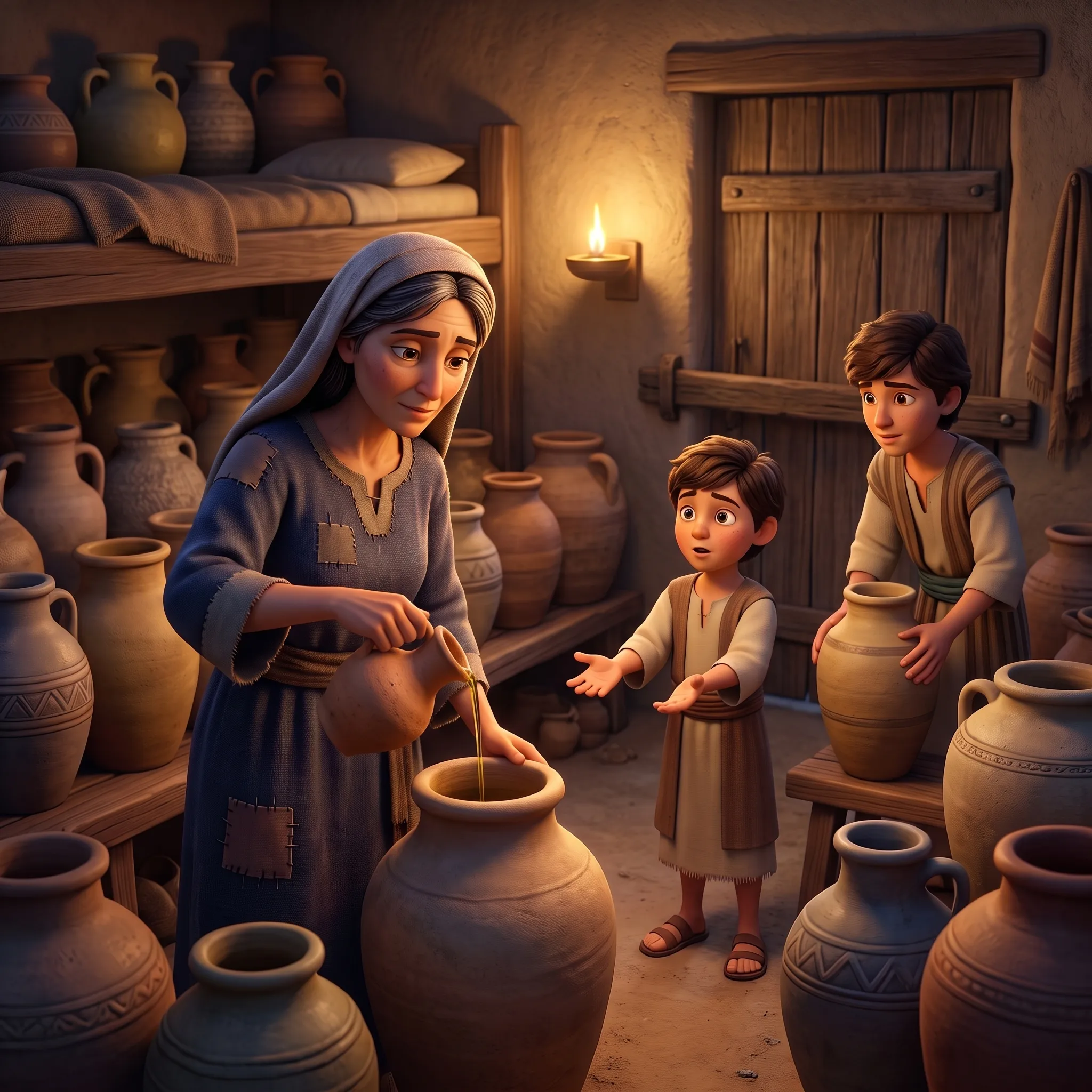 Elisha and the Widow's Oil illustrated Bible story for kids