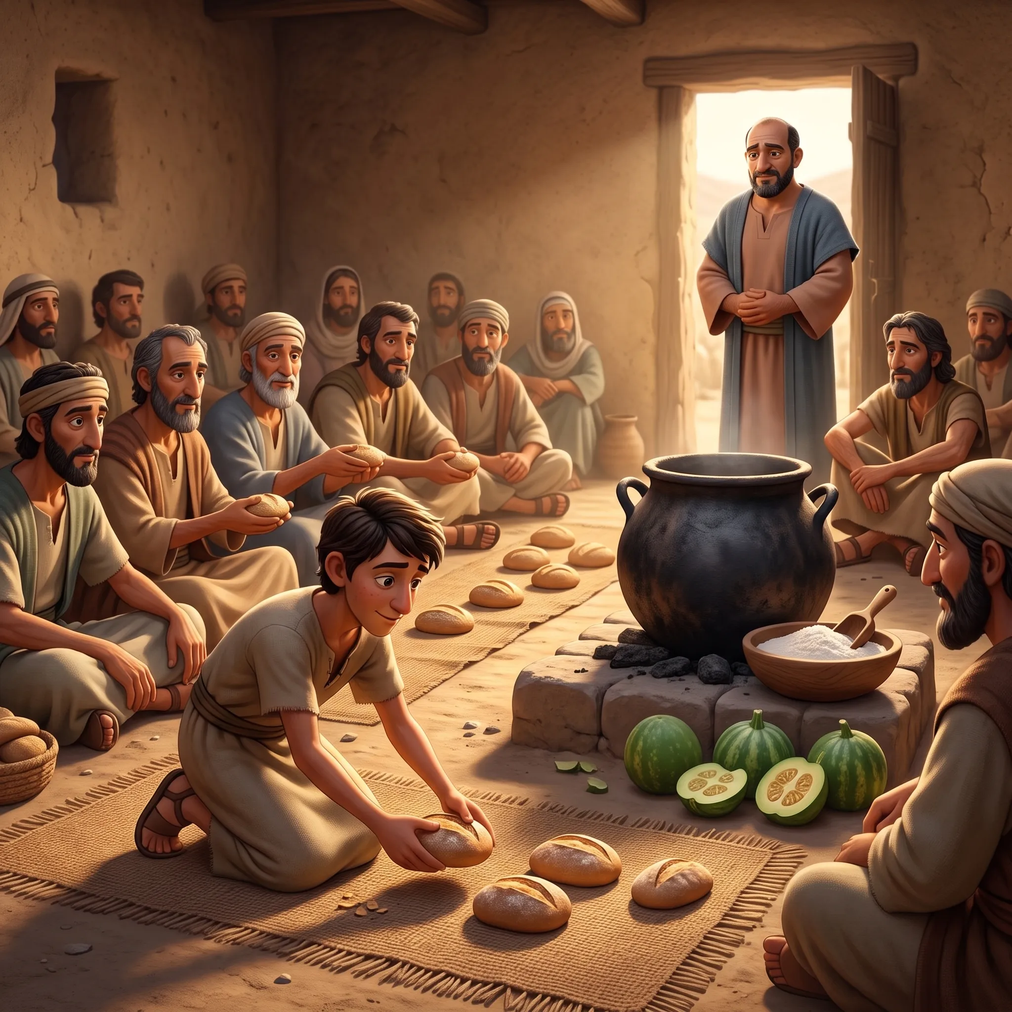 Elisha Feeds a Hundred Men illustrated Bible story for kids