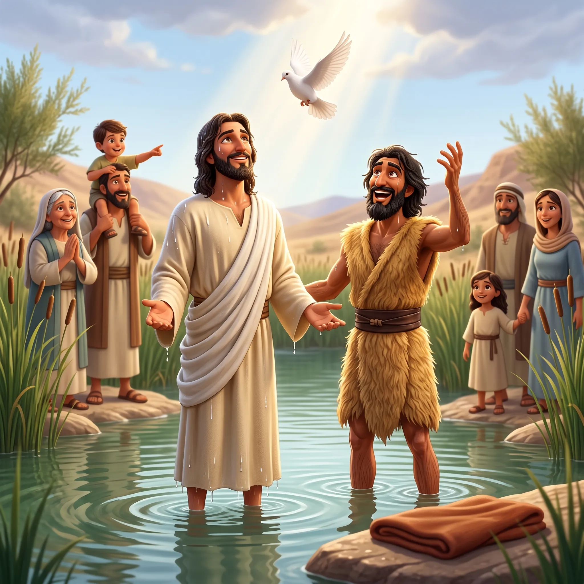 The Baptism of Jesus illustrated Bible story for kids
