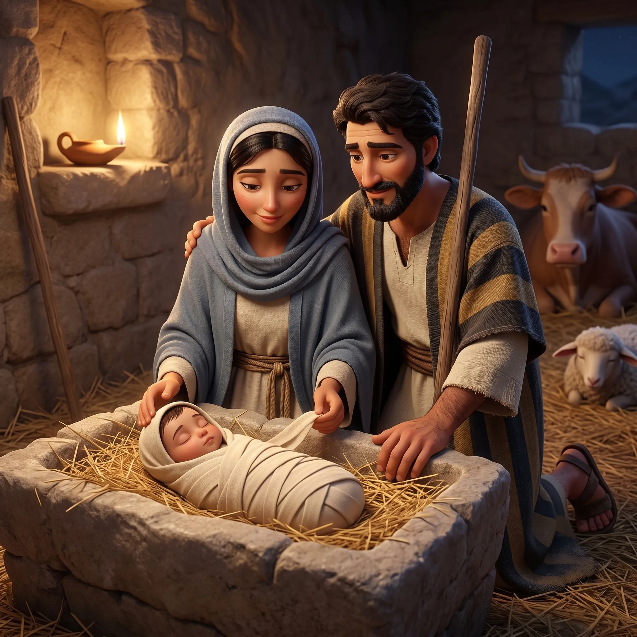 The Birth of Jesus illustrated Bible story for kids