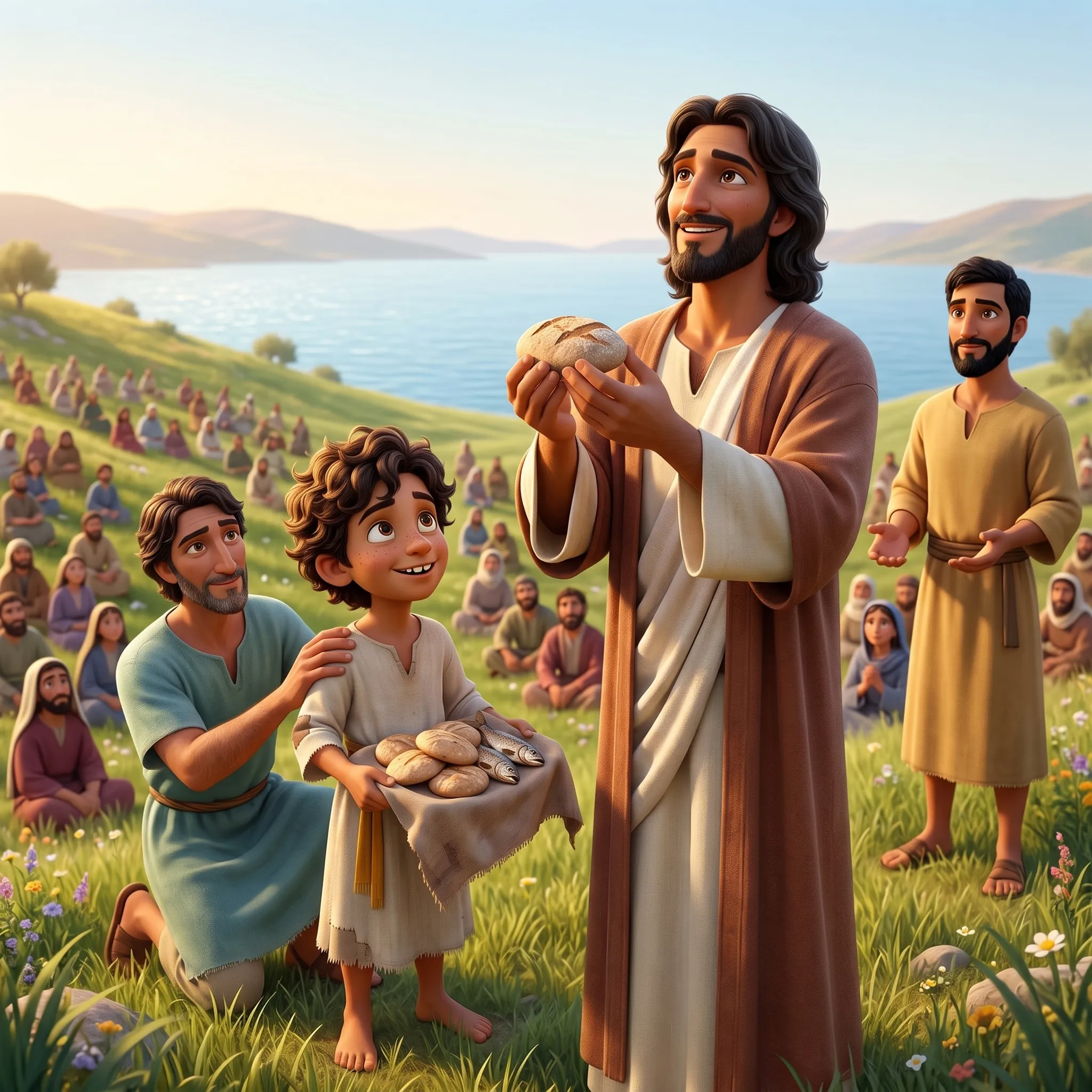 Jesus Feeds the 5000 illustrated Bible story for kids