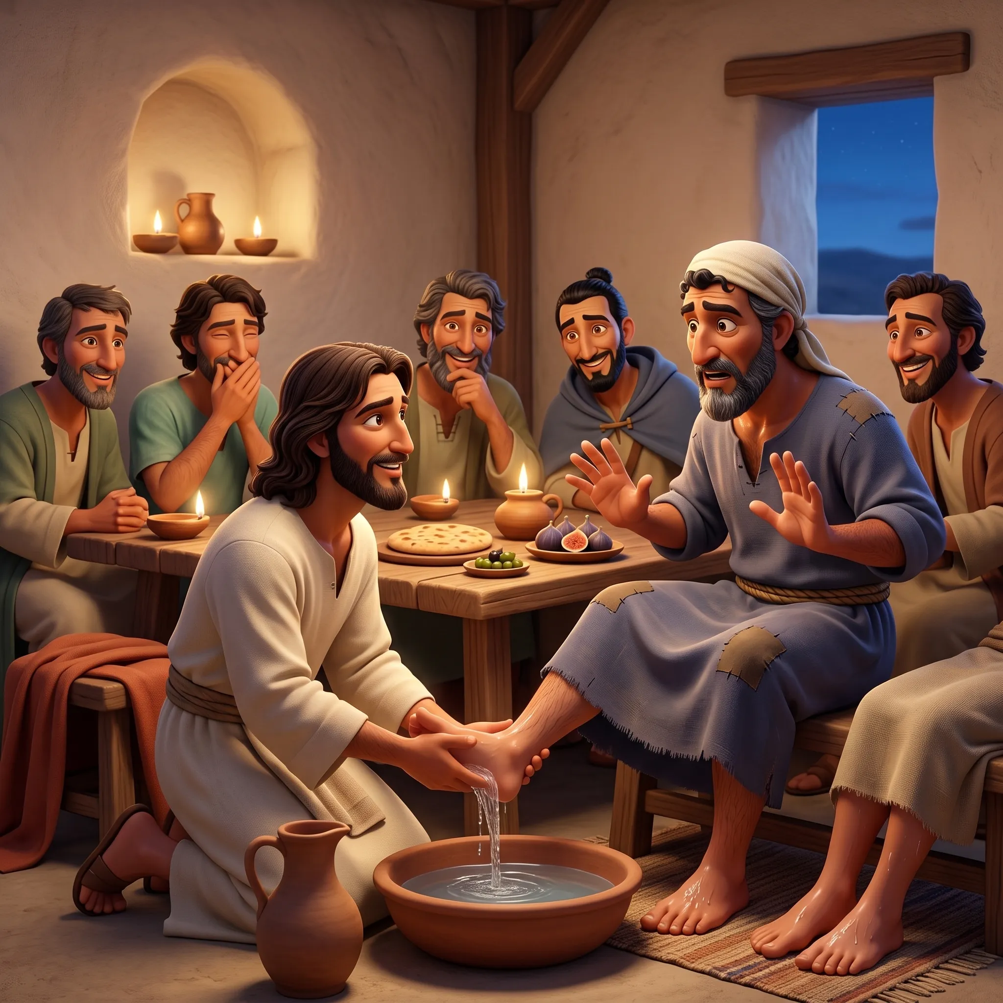 Jesus Washes the Disciples' Feet illustrated Bible story for kids