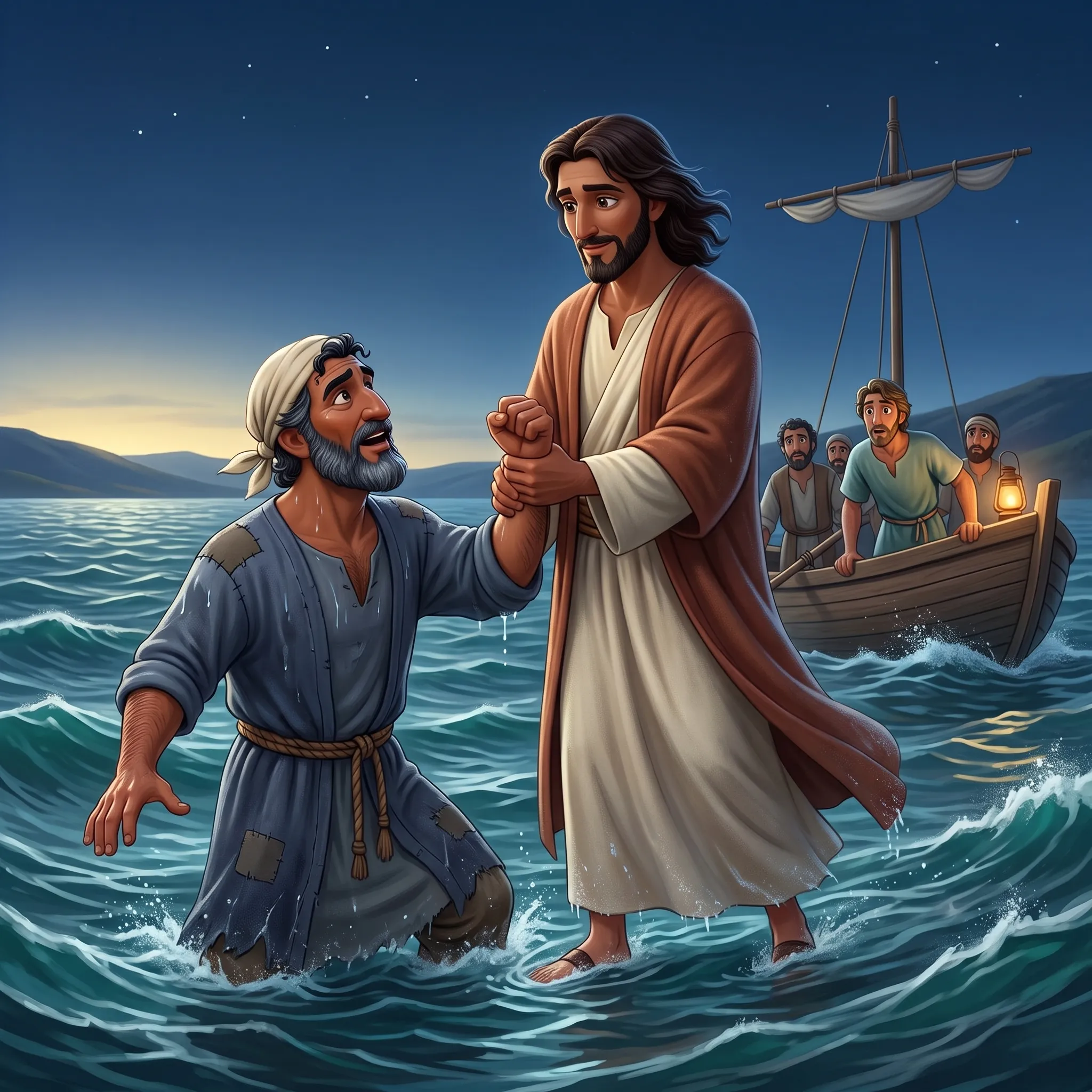 Jesus Walks on Water illustrated Bible story for kids