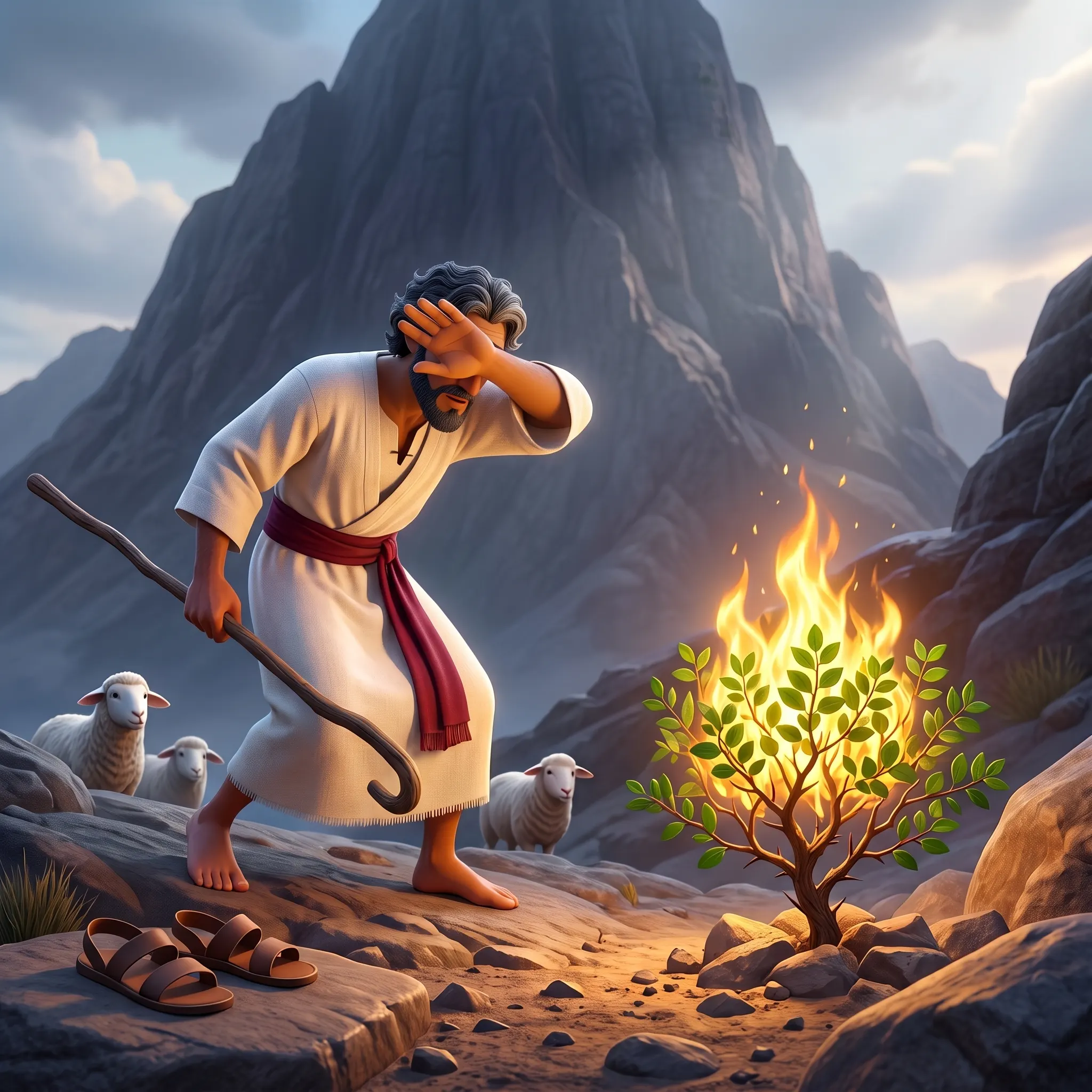 Moses and the Burning Bush illustrated Bible story for kids