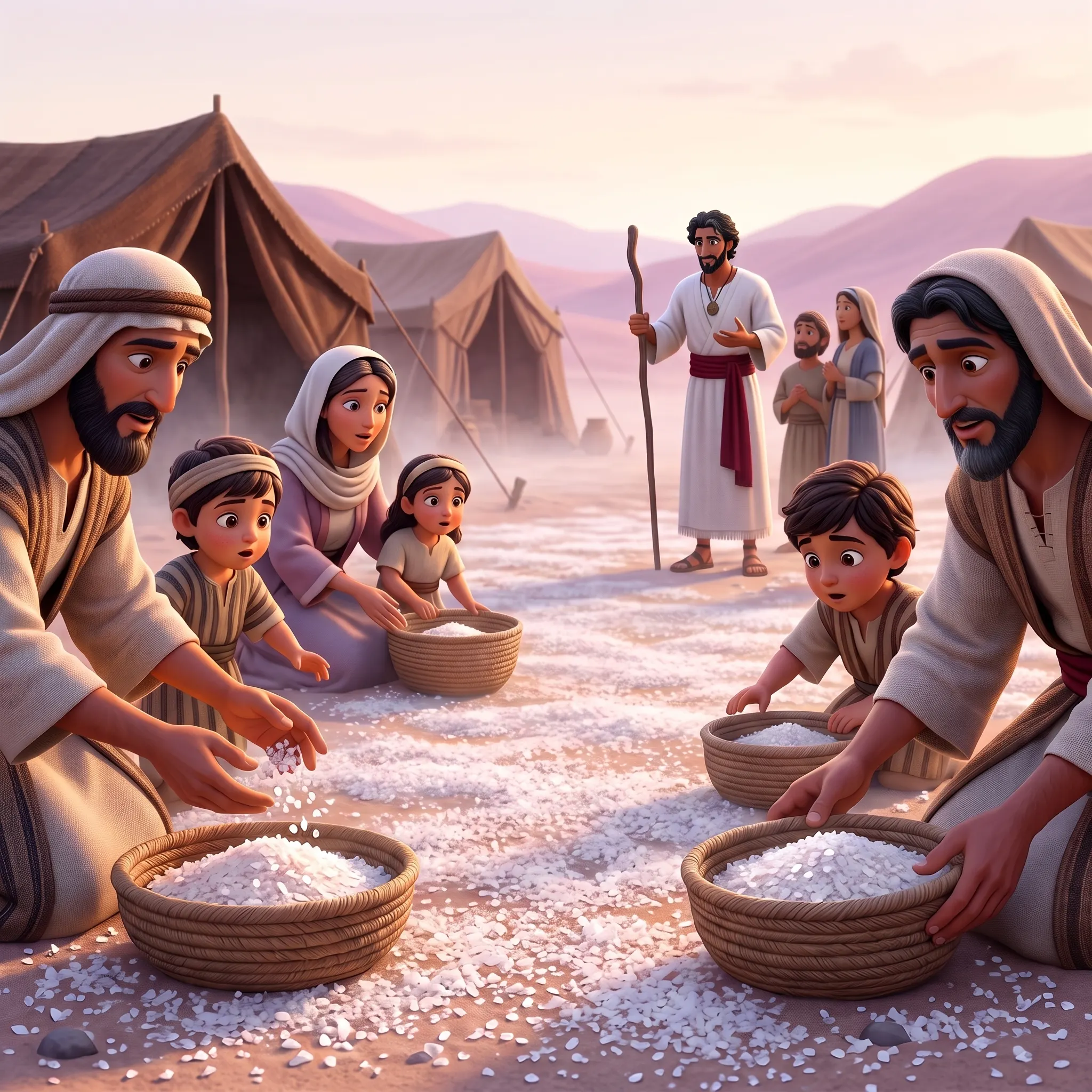 God Sends Manna from Heaven illustrated Bible story for kids