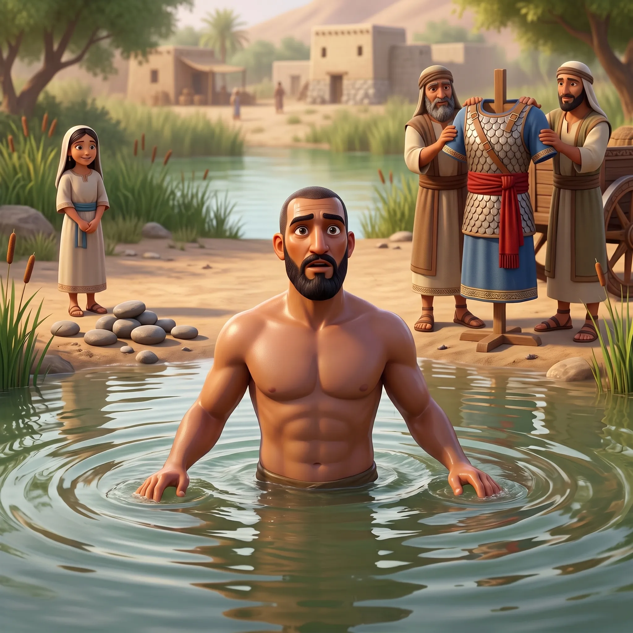 Naaman Is Healed in the Jordan illustrated Bible story for kids