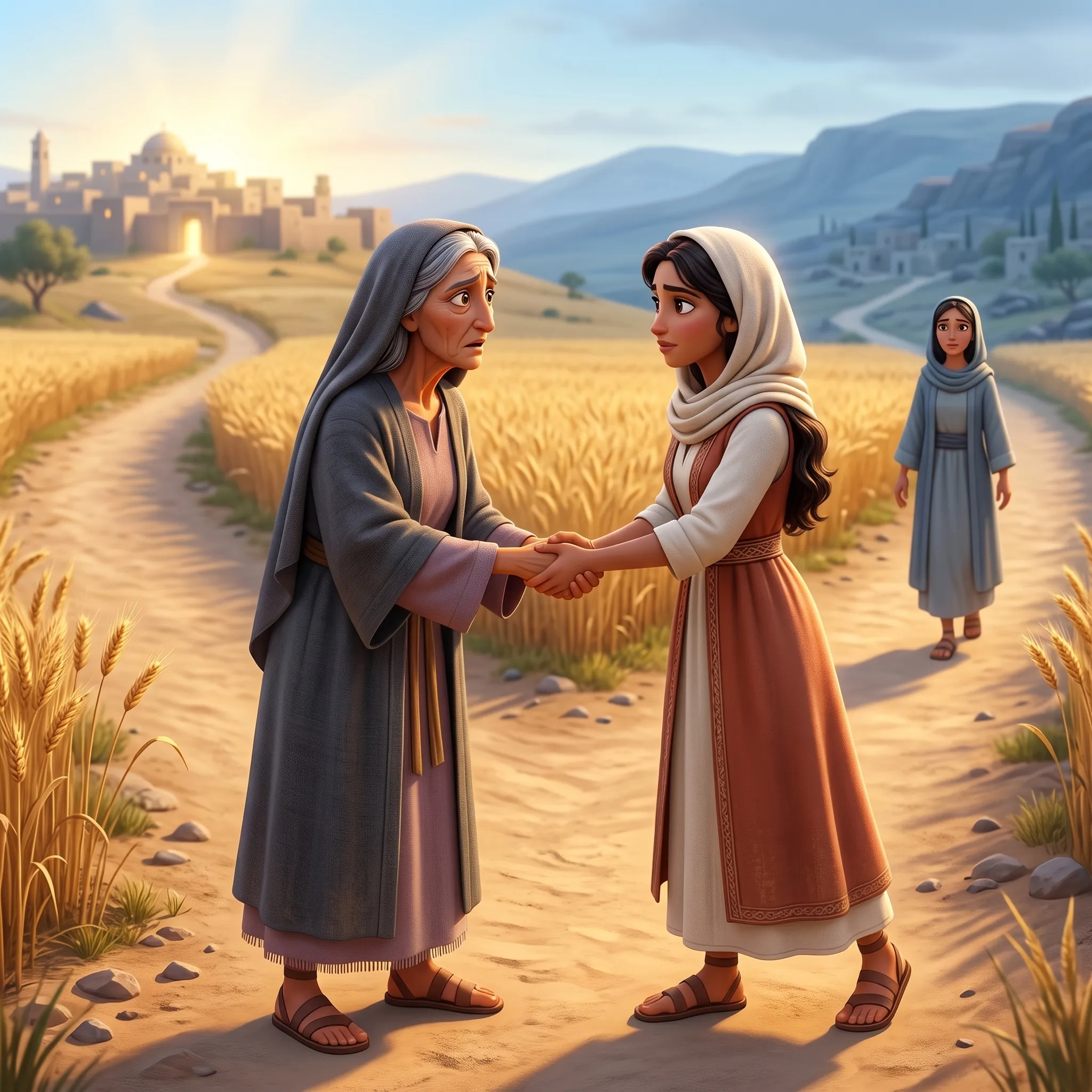 Ruth and Naomi illustrated Bible story for kids