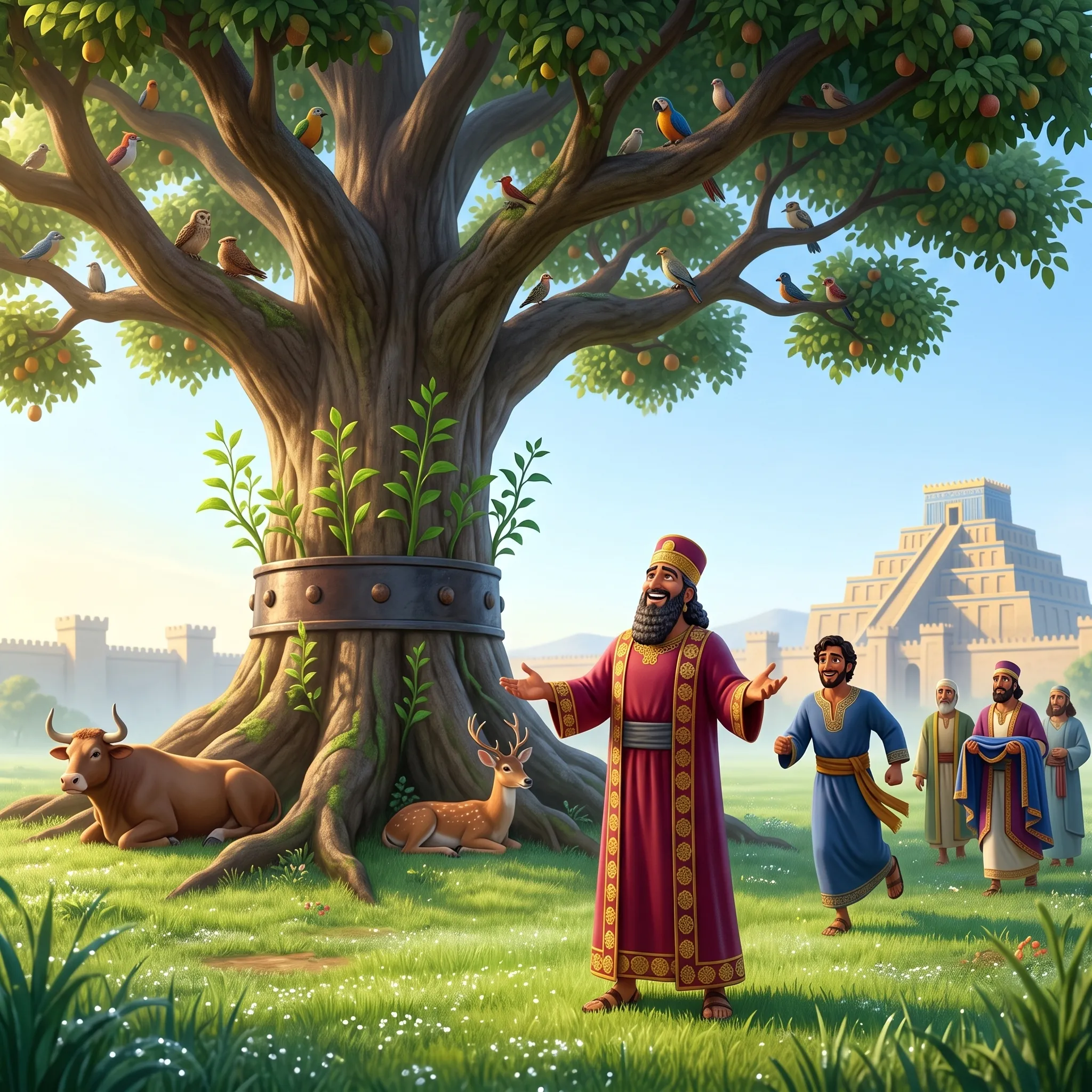 Proud King Nebuchadnezzar Eats Grass illustrated Bible story for kids