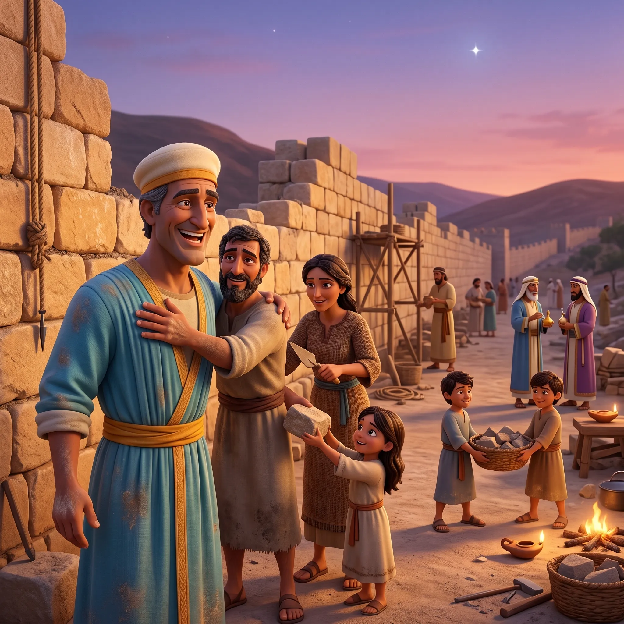 Nehemiah Rebuilds the Wall illustrated Bible story for kids