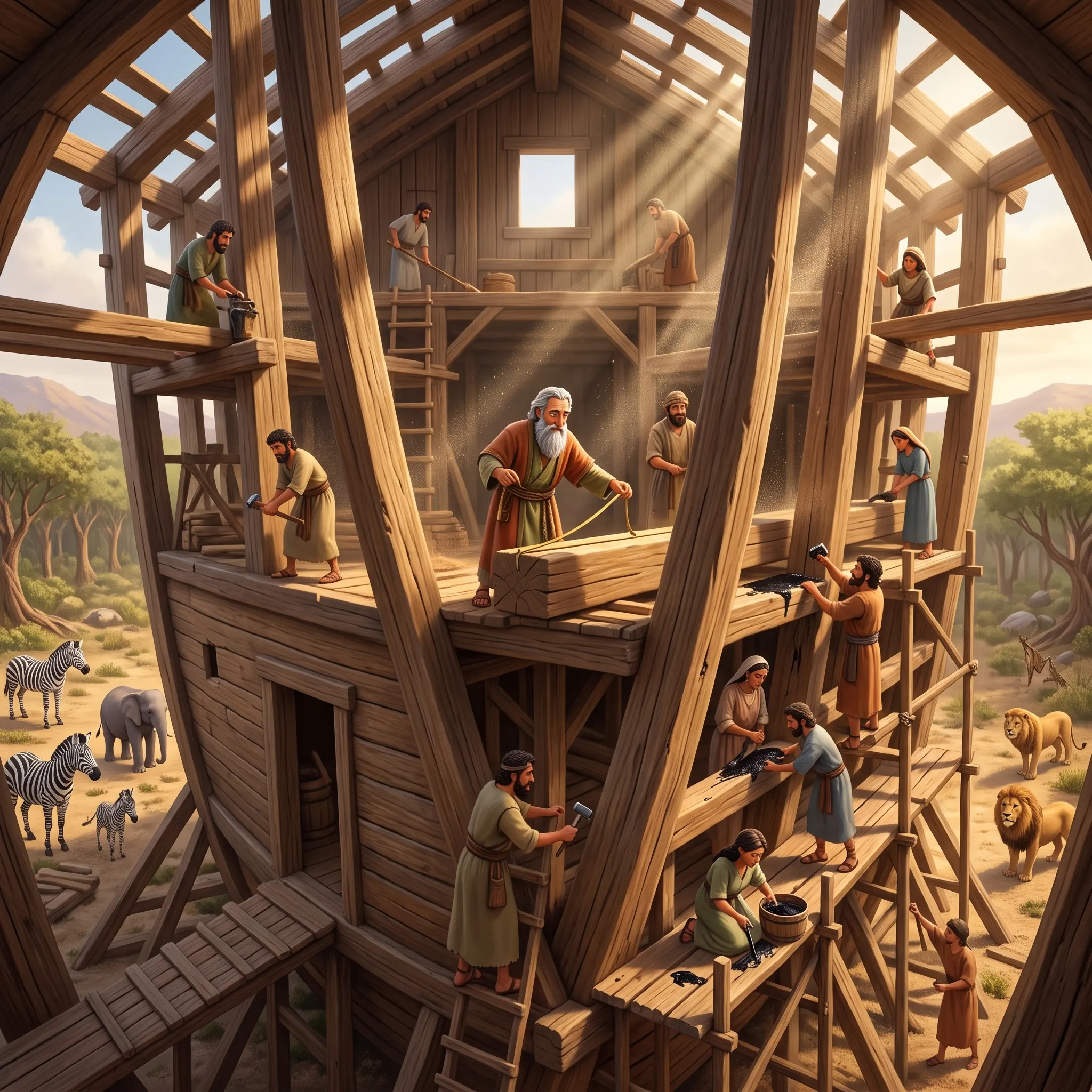 Noah Builds the Ark illustrated Bible story for kids
