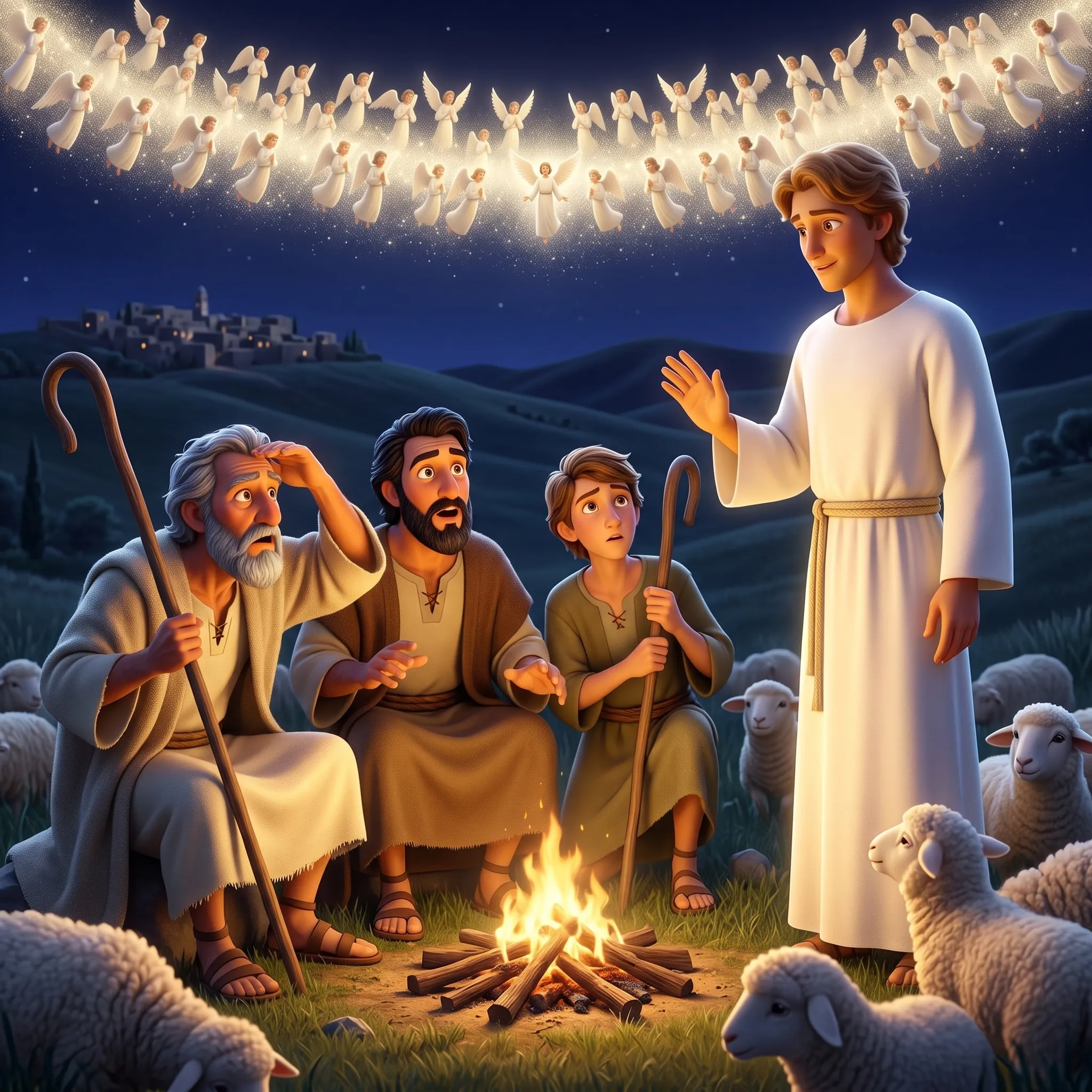 The Shepherds and the Angels illustrated Bible story for kids
